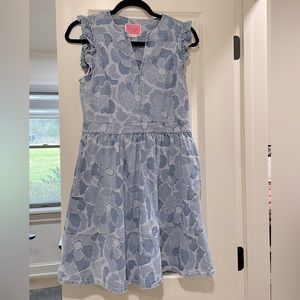 Kate Spade denim babydoll dress with flower print and flutter sleeves